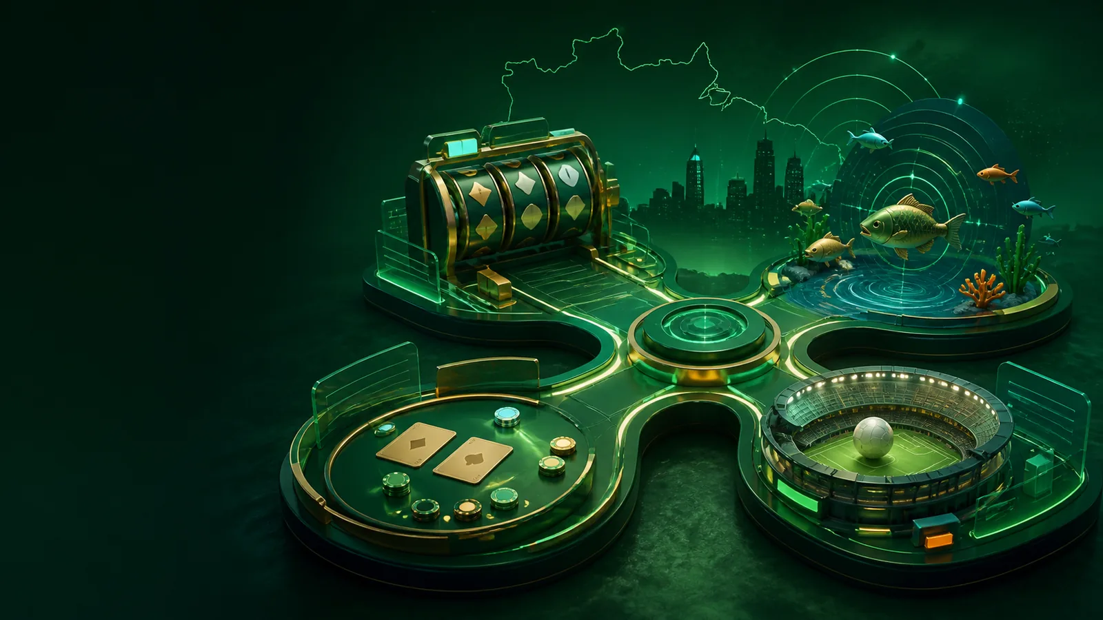 Ecossistema visual da 7700bet com jogos, pesca, bacará e esportes